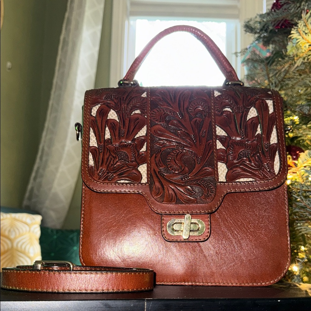 Alejandro Yeo Brown Leather Handbag with Intricate Design